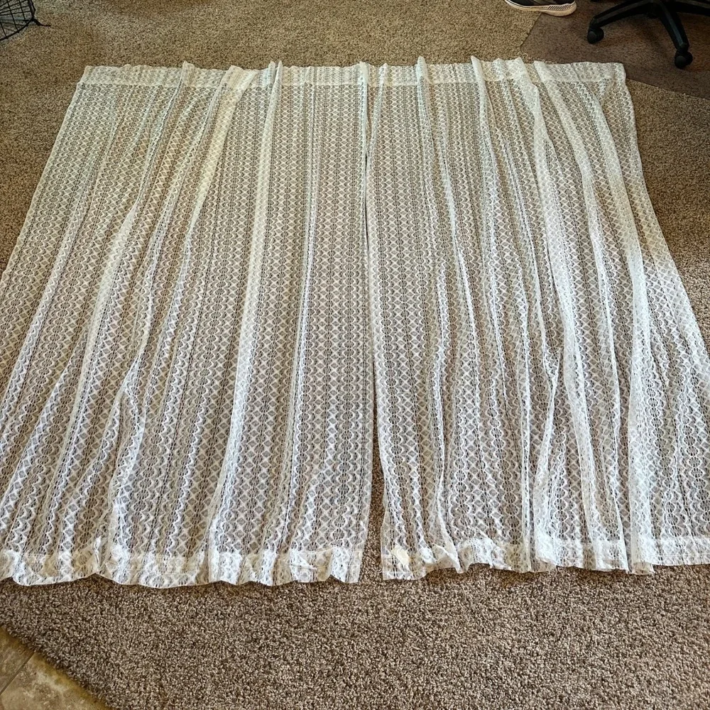 2 Vintage Curtain Panels Unisex 57x78 White Lace Sheer Geometric